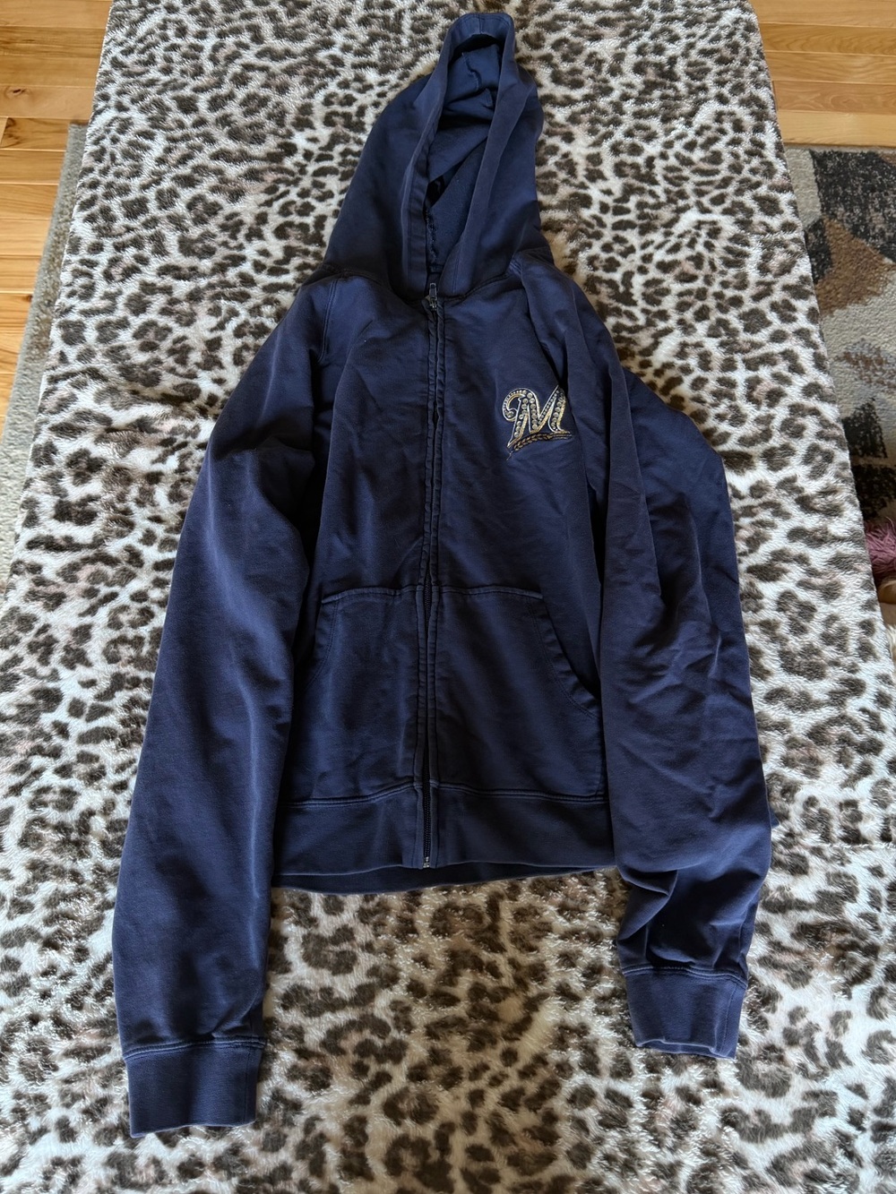 G-III Sports Milwaukee Brewers Rhinestone Zip Up Hoodie - Size Large